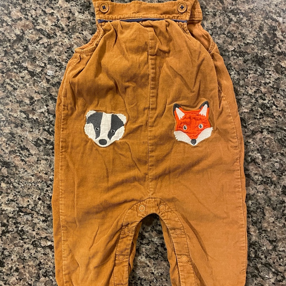 Baby Boden Brown Overalls with Animal Patches
